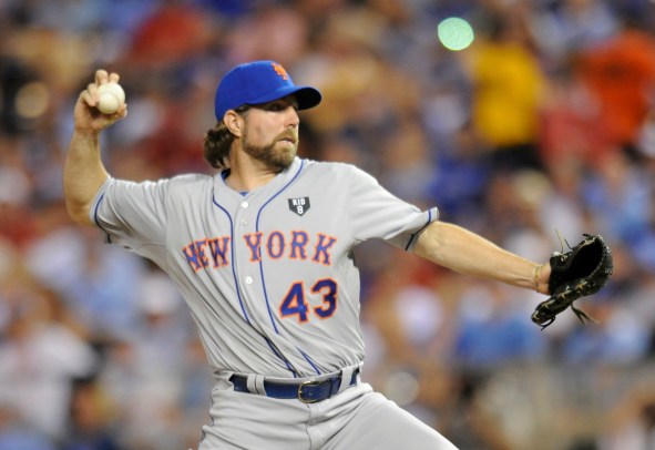 National League All-Star Dickey pitches during the sixth inning in Major League Baseball's All-Star Game in Kansas City